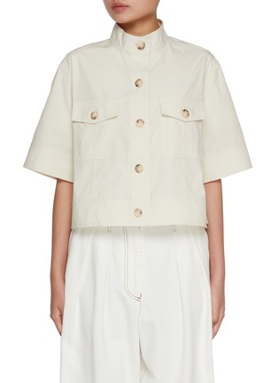 Main View - Click To Enlarge - MO&CO. - Cargo Cropped Cotton Blend Shirt Jacket
