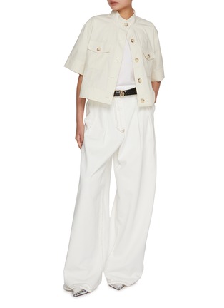 Figure View - Click To Enlarge - MO&CO. - Cargo Cropped Cotton Blend Shirt Jacket