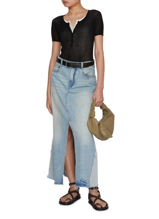 Figure View - Click To Enlarge - MO&CO. - Paneled Denim Maxi Skirt