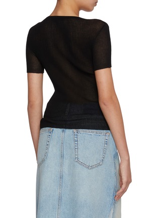 Back View - Click To Enlarge - MO&CO. - Half Button Contrast Cotton Silk Blend Top