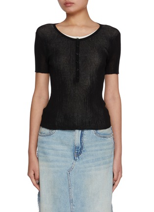 Main View - Click To Enlarge - MO&CO. - Half Button Contrast Cotton Silk Blend Top