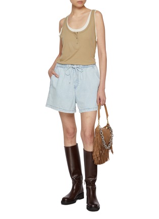 Figure View - Click To Enlarge - MO&CO. - Drawstring Light Wash Denim Shorts