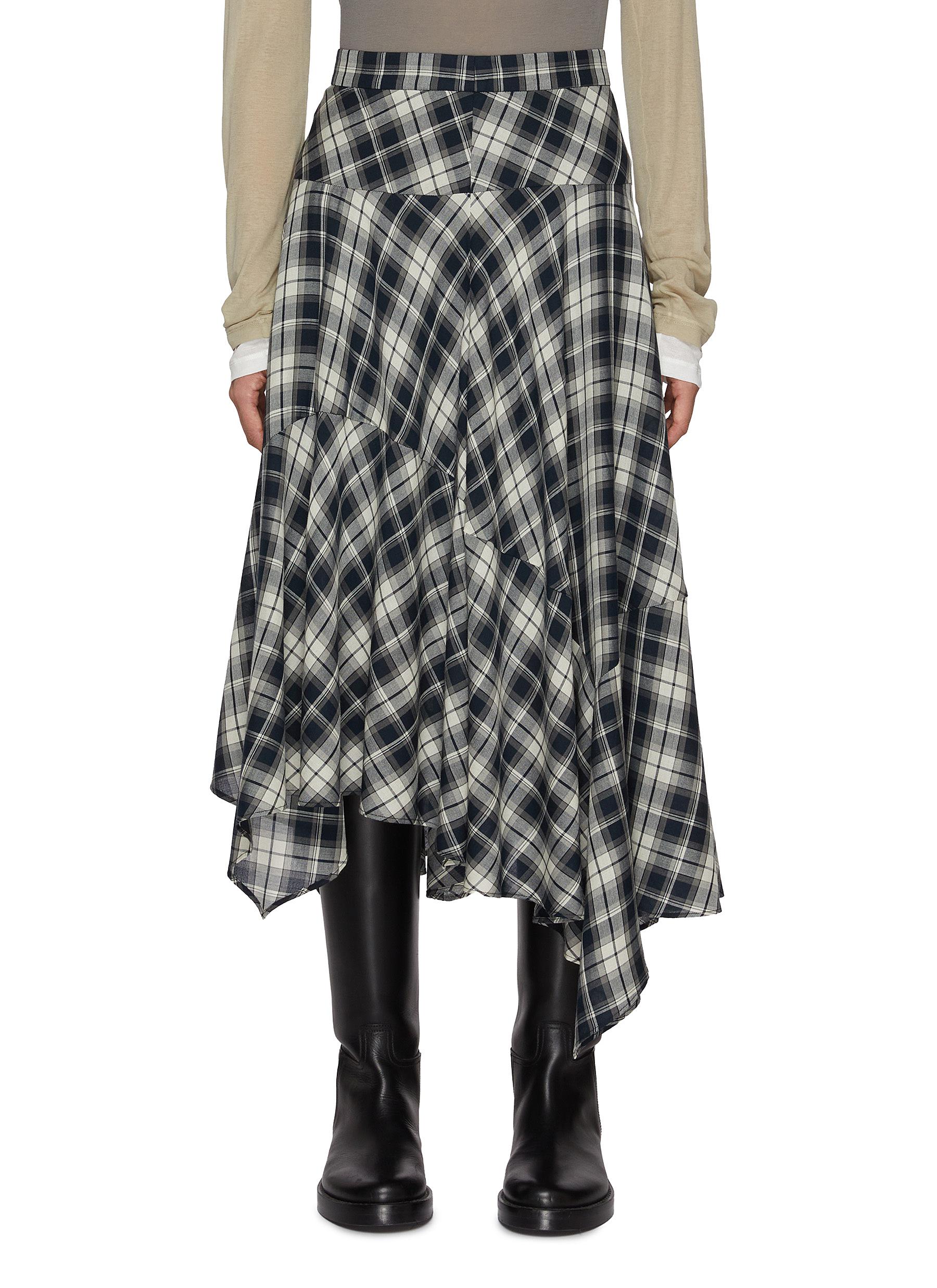 【BAON】Limoy banding pin tuck check long skirt MO&CO. | Checkered Asymmetrical Maxi Skirt | Women | Lane