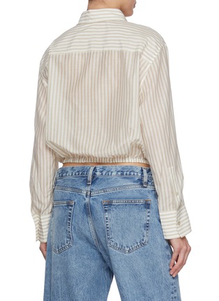 Back View - Click To Enlarge - MO&CO. - Adjustable Sleeve Stripe Cotton Silk Shirt