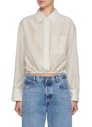 Main View - Click To Enlarge - MO&CO. - Adjustable Sleeve Stripe Cotton Silk Shirt