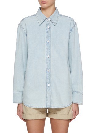 Main View - Click To Enlarge - MO&CO. - Embroidered Light Wash Denim Shirt