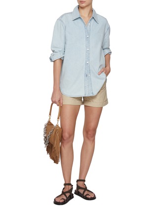 Figure View - Click To Enlarge - MO&CO. - Embroidered Light Wash Denim Shirt