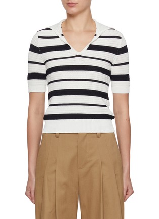 Main View - Click To Enlarge - MO&CO. - Open Collar Stripe Knit Top