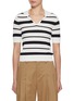 Main View - Click To Enlarge - MO&CO. - Open Collar Stripe Knit Top