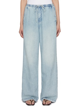 Main View - Click To Enlarge - MO&CO. - Elasticated Drawstring Light Wash Jeans