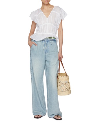 Figure View - Click To Enlarge - MO&CO. - Elasticated Drawstring Light Wash Jeans