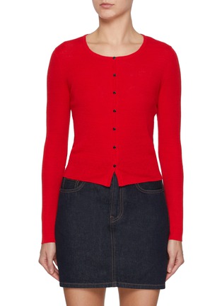 Main View - Click To Enlarge - MO&CO. - Crewneck Linen Cotton Knit Cardigan