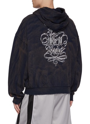 Back View - Click To Enlarge - WE11DONE - Washed Gothic Logo Cotton Zip Up Hoodie