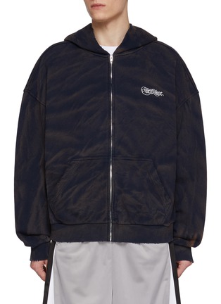 Main View - Click To Enlarge - WE11DONE - Washed Gothic Logo Cotton Zip Up Hoodie