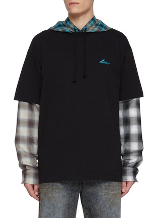 Main View - Click To Enlarge - WE11DONE - Patchwork Hooded Cotton Jersey T-Shirt