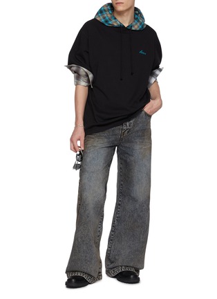 Figure View - Click To Enlarge - WE11DONE - Patchwork Hooded Cotton Jersey T-Shirt