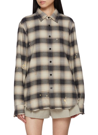Main View - Click To Enlarge - NOIR - Gold Splatter Plaid Cotton Wool Shirt