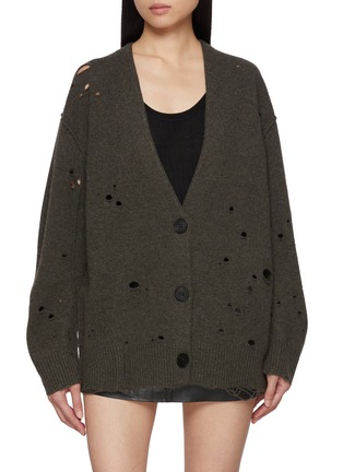Main View - Click To Enlarge - NOIR - Ribbed Wool Cashmere Knit Cardigan