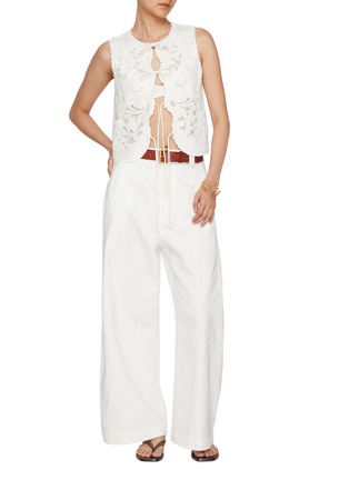 Figure View - Click To Enlarge - EDITION - Tie Front Embroidered Lace Cotton Linen Vest