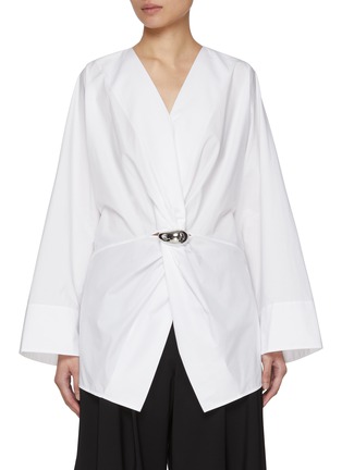 Main View - Click To Enlarge - EDITION - Long Sleeve Twist Ring Cotton Draped Shirt