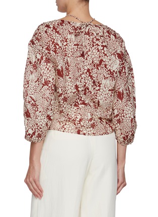 Back View - Click To Enlarge - EDITION - Balloon Sleeves V-Neck Cotton Blouse