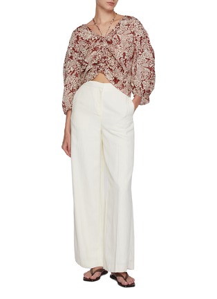 Figure View - Click To Enlarge - EDITION - Balloon Sleeves V-Neck Cotton Blouse