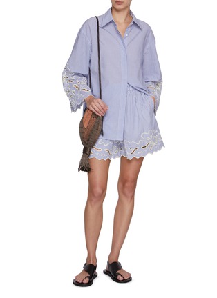 Figure View - Click To Enlarge - EDITION - Embroidered Striped Drawstring Cotton Shorts