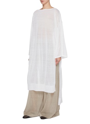 Front View - Click To Enlarge - ALAÏA - Boat Neck Side Slit Long Poplin Tunic Top