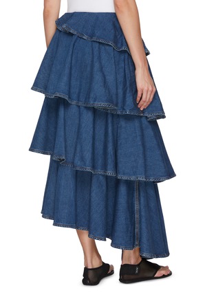 Back View - Click To Enlarge - ALAÏA - Tiered Spiral Dark Wash Denim Skirt