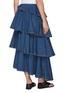 Back View - Click To Enlarge - ALAÏA - Tiered Spiral Dark Wash Denim Skirt