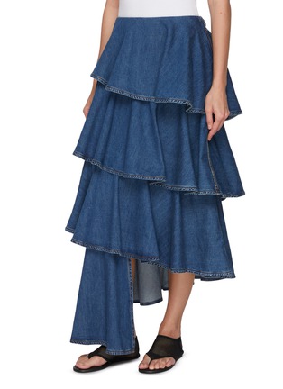 Front View - Click To Enlarge - ALAÏA - Tiered Spiral Dark Wash Denim Skirt