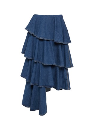 Main View - Click To Enlarge - ALAÏA - Tiered Spiral Dark Wash Denim Skirt