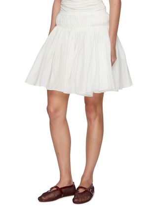 Front View - Click To Enlarge - ALAÏA - Ruffle Flared Cotton Poplin Mini Skirt