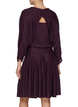 Back View - Click To Enlarge - ALAÏA - Back Cut Out Batwing Flared Linen Dress