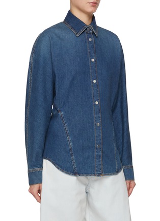 Front View - Click To Enlarge - ALAÏA - Curved Dark Wash Denim Shirt