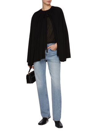 Figure View - Click To Enlarge - TOTEME - Silk T-Shirt Wool Silk Drawstring Cape