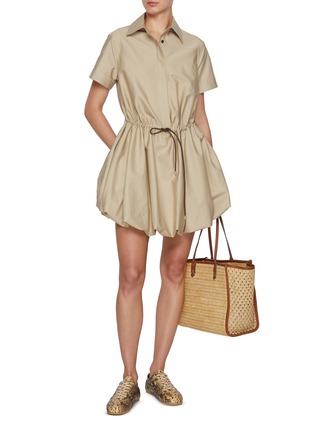 Figure View - Click To Enlarge - LOEWE - Bubble Hem Drawstring Cotton Silk Shirt Dress