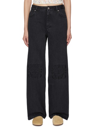 Main View - Click To Enlarge - LOEWE - Anagram Embroidered Dark Wash Jeans