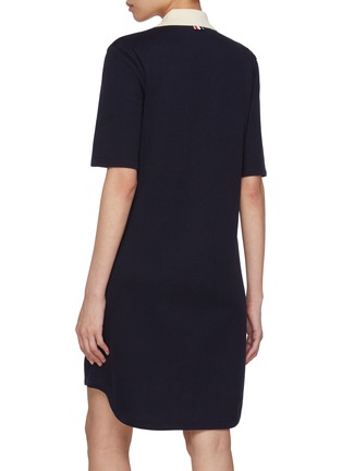Back View - Click To Enlarge - THOM BROWNE - Short Sleeve Contrast Rib Trim Knitted Polo Dress