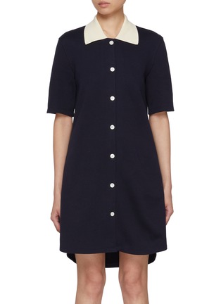 Main View - Click To Enlarge - THOM BROWNE - Short Sleeve Contrast Rib Trim Knitted Polo Dress