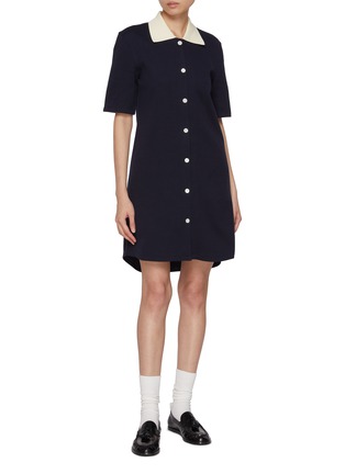 Figure View - Click To Enlarge - THOM BROWNE - Short Sleeve Contrast Rib Trim Knitted Polo Dress