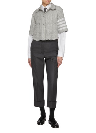 Figure View - Click To Enlarge - THOM BROWNE - 4 Bar Frayed Edge Tweed Shirt Jacket