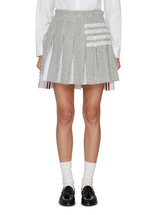 Main View - Click To Enlarge - THOM BROWNE - Pleated Frayed Edge Tweed Mini Skirt