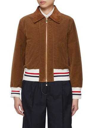 Main View - Click To Enlarge - THOM BROWNE - Cropped Down Filled Corduroy Flight Jacket