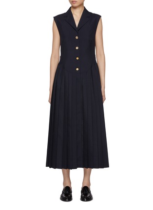 Main View - Click To Enlarge - THOM BROWNE - Notch Lapel Button Up Pleated Dress