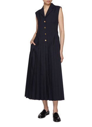 Figure View - Click To Enlarge - THOM BROWNE - Notch Lapel Button Up Pleated Dress