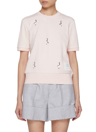 Main View - Click To Enlarge - THOM BROWNE - Short Sleeve Geese Embroidered Cotton Milano Tee