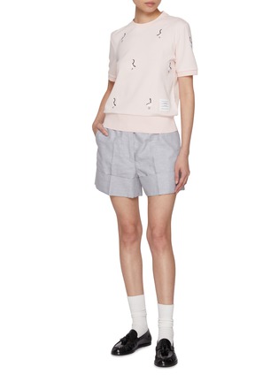 Figure View - Click To Enlarge - THOM BROWNE - Short Sleeve Geese Embroidered Cotton Milano Tee
