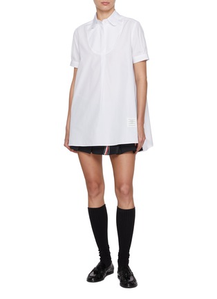 Figure View - Click To Enlarge - THOM BROWNE - Round Collar Bib Cotton Tunic Shirt