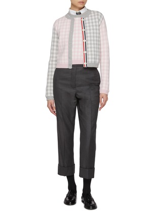 Figure View - Click To Enlarge - THOM BROWNE - Gingham Mix Cardigan